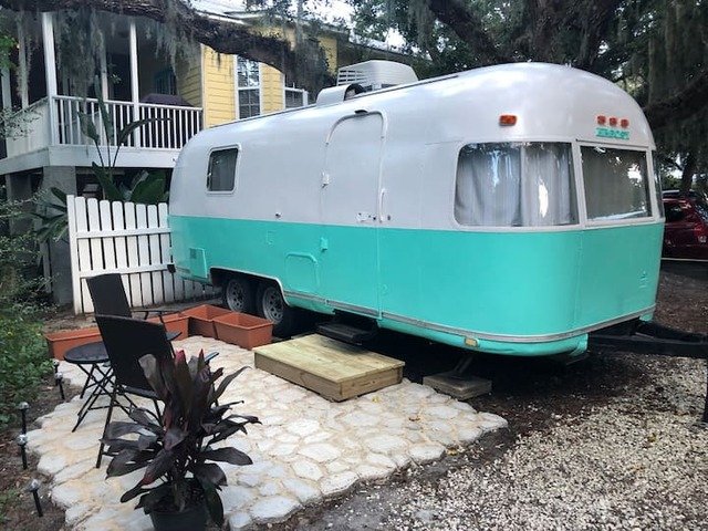 vintage RV in St Augustine beach gray & teal 