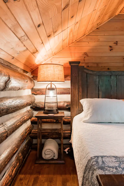 bedroom in Historic Stone and Timber Lodge Near Asheville