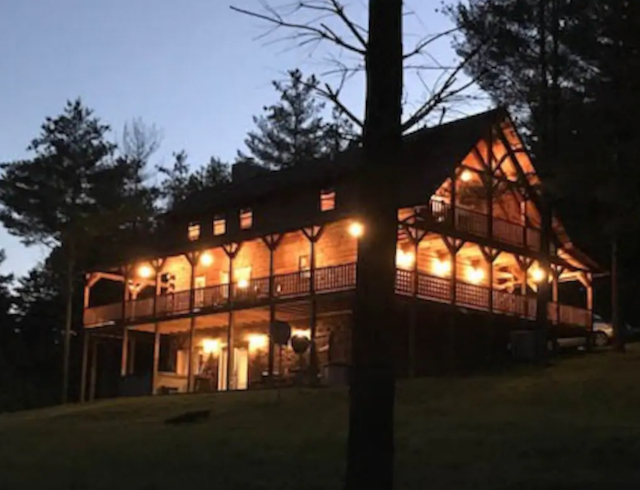 Hidden Lake Lodge exterior at twilight