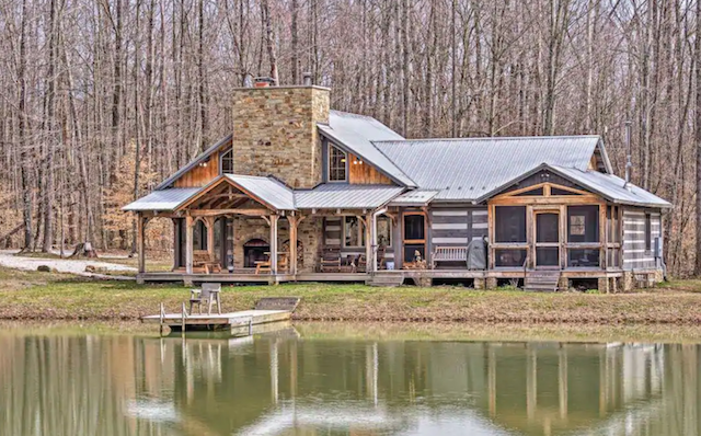 Blue Bird Log Cabin exterior on lake 