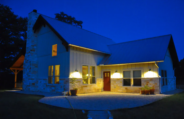 Cabin exterior at night